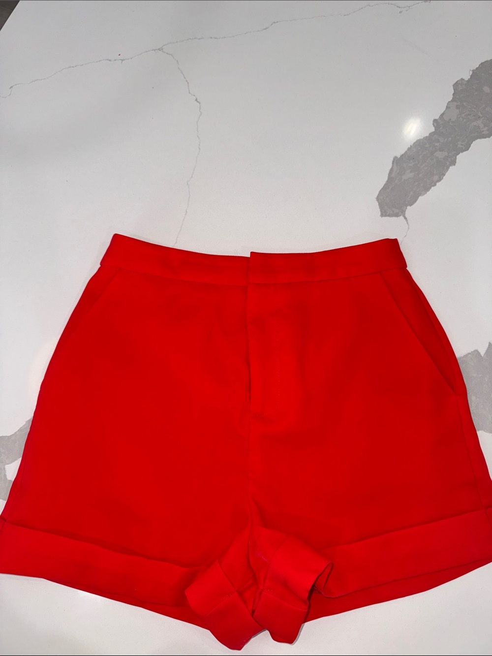 Endless Rose Bright Red High-Waist Cuffed Shorts